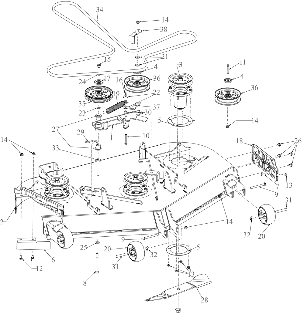 Deck Diagram and Parts List for ZTX4-54KH (47RSAAA7010)(2020) Cub Cadet Lawn Tractor